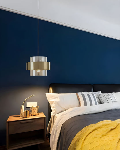 Industrial Edge Pendant Light with Gold Glass Accent