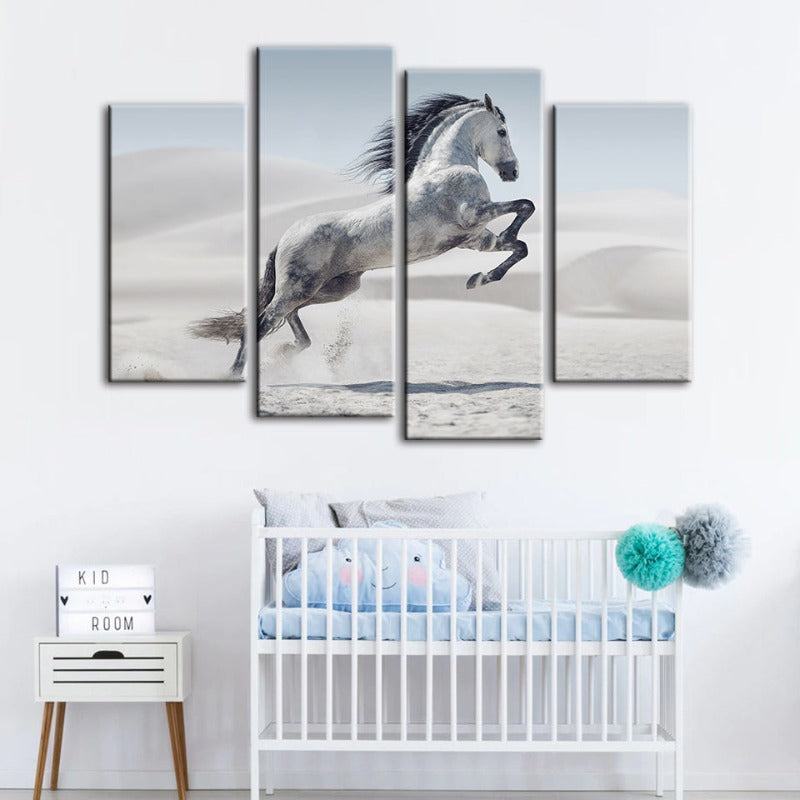 Vibrant 4-Panel White Horse Canvas Art for Your Home