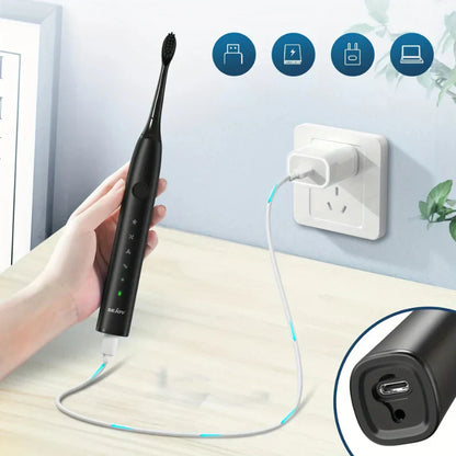 Rechargeable Sonic Toothbrush – Quiet Operation, Includes 8 Brush Heads