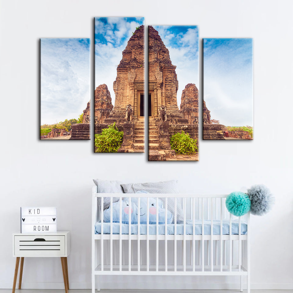 4-Piece Canvas Wall Art Set - Ancient Temple Design