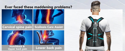 Adjustable Back Support Brace for Spine Alignment, Posture Correction & Pain Relief