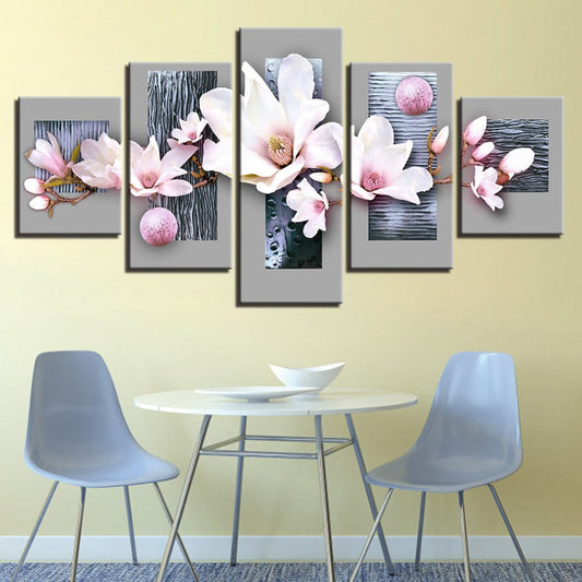 Exquisite Floral Canvas Art Set on Blue Wooden Background