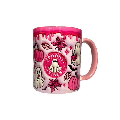Coffee Mug Featuring Ghost Design and Pumpkin Motif
