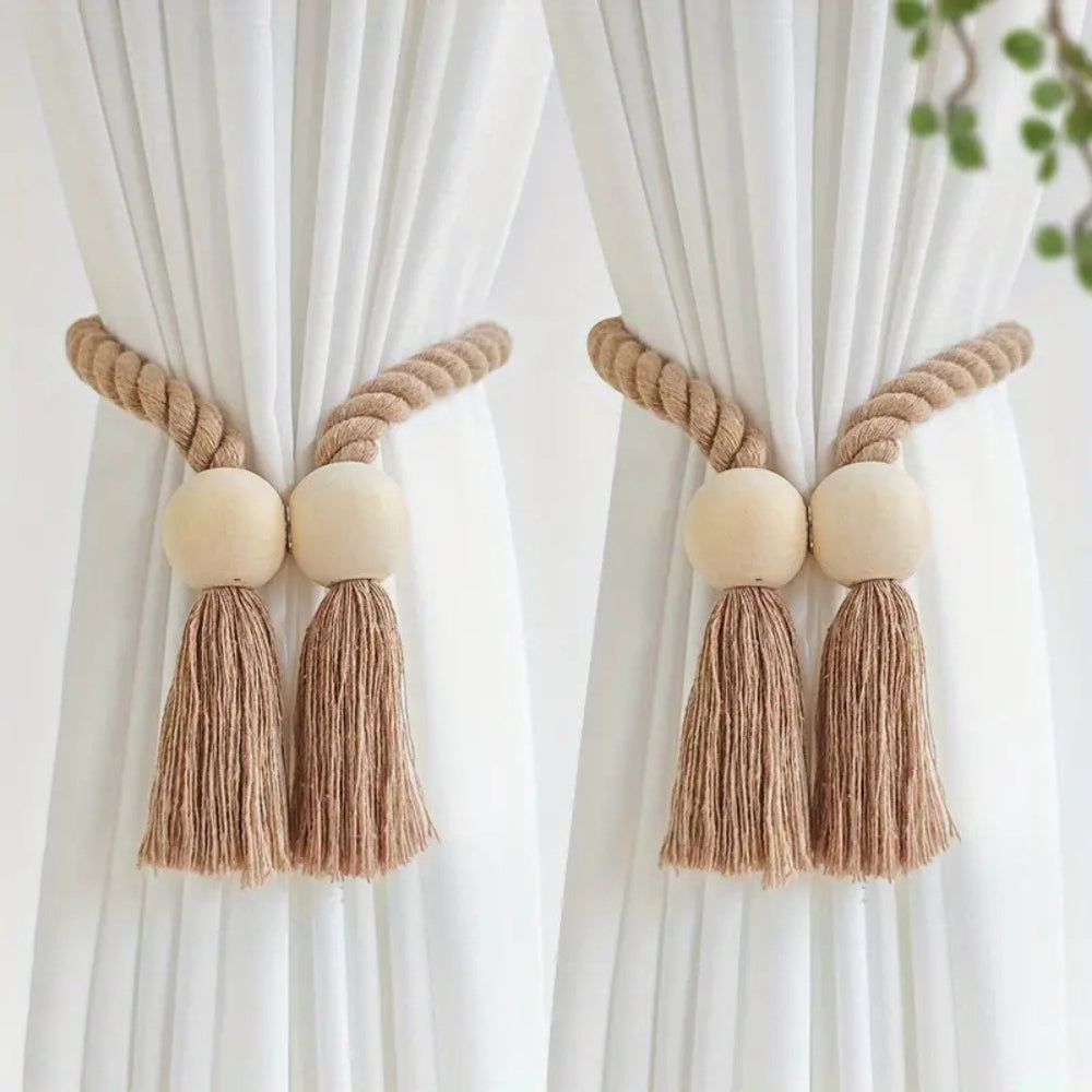 Charming Wooden Bead Curtain Holdbacks | Set of 2