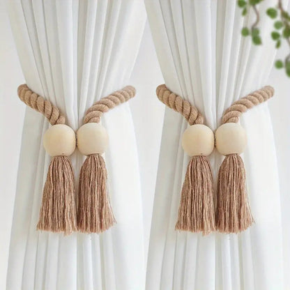 Charming Wooden Bead Curtain Holdbacks | Set of 2