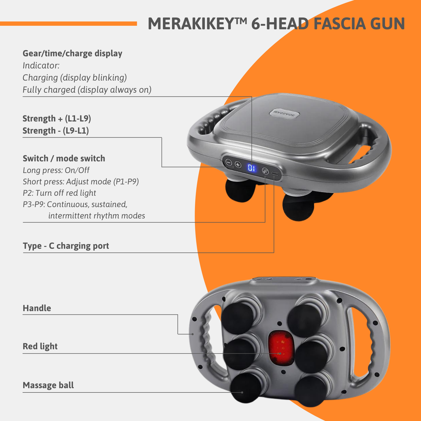 High-Frequency Muscle Massager with 6 Heads for Pain Relief