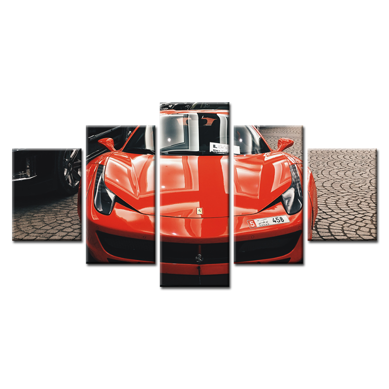 Vibrant 5-Piece Canvas Art of Classic Red Automobile