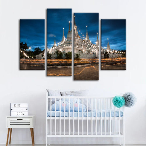 Majestic Temple Night Canvas Art Set – 4-Piece Collection
