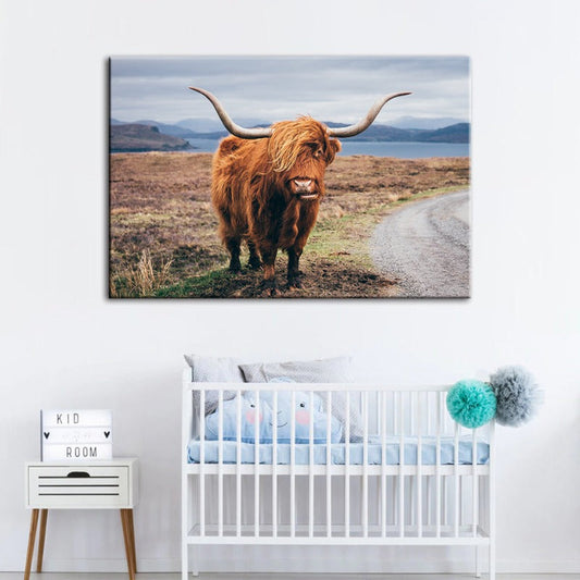 Canvas Wall Art of a Charming Brown Cow