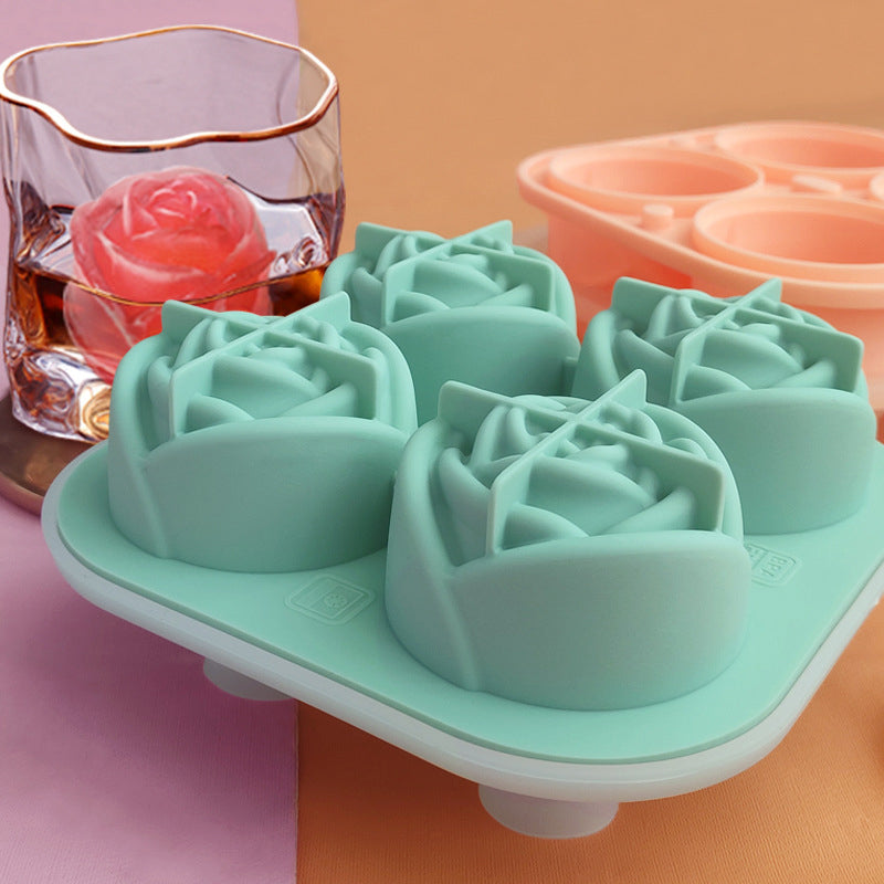 Elegant Floral Ice Cube Maker with 4 Compartments