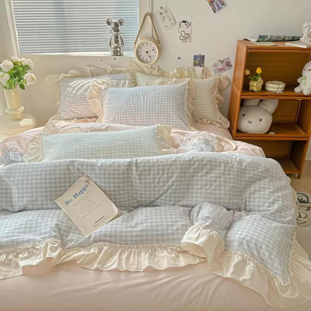 Charming Plaid Ruffled Bedding Ensemble for Cozy Nights