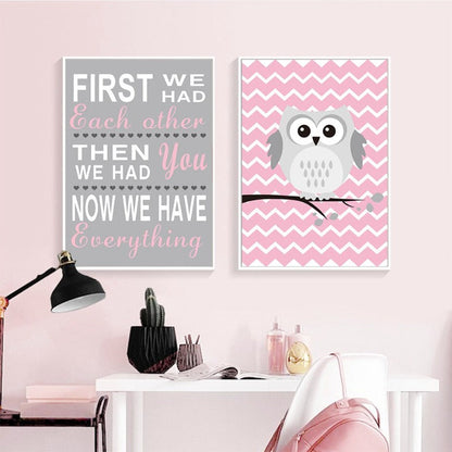 Canvas Wall Art Featuring Baby Pink Owl Design