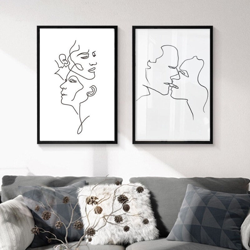 Chic Monochrome Abstract Kiss Canvas Art for Modern Spaces