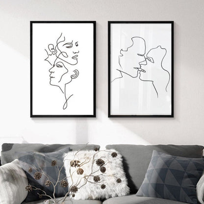 Chic Monochrome Abstract Kiss Canvas Art for Modern Spaces