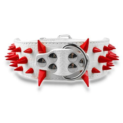 Leather Dog Collars with Wide Sharp Spikes and Studded Design
