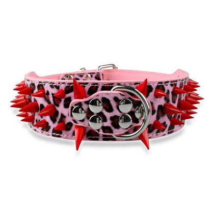 Leather Dog Collars with Wide Sharp Spikes and Studded Design