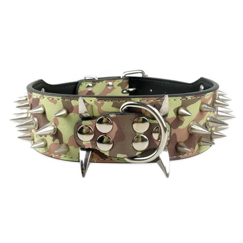 Leather Dog Collars with Wide Sharp Spikes and Studded Design