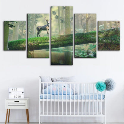 Serene Woodland Deer - 5-Piece Canvas Art Set