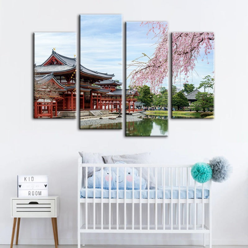 Set of 4 Elegant Sakura Blossom Canvas Art for Your Home