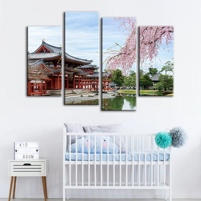 Set of 4 Elegant Sakura Blossom Canvas Art for Your Home
