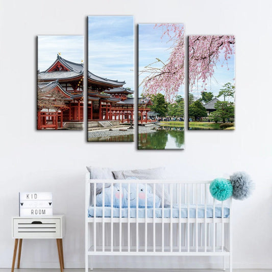 Set of 4 Elegant Sakura Blossom Canvas Art for Your Home