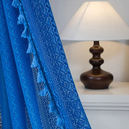 Elegant Crochet Lace Privacy Curtain with Tassels