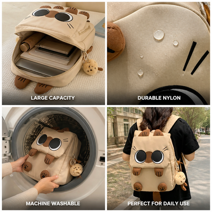 Spacious Cat-Themed Nylon Backpack – Easy to Clean & Stylish