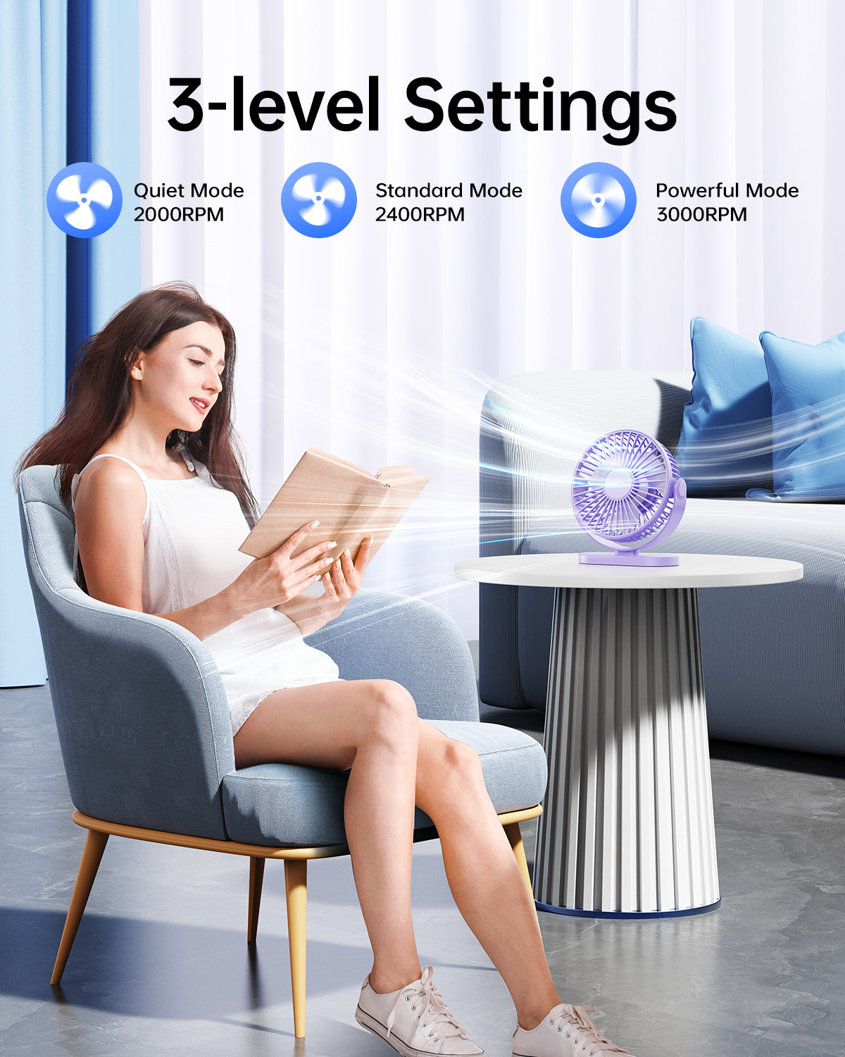 360° Rotating Desk and Hook Fan - 3-Speed Functionality