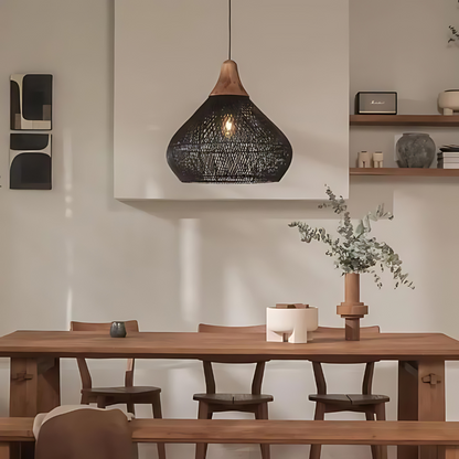 Handwoven Rattan Pendant Light – Bohemian Ceiling Fixture for Natural Style