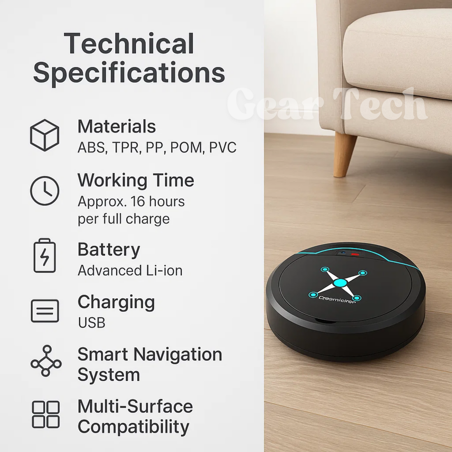Intelligent 3-in-1 Robot Vacuum for Automatic Floor Cleaning