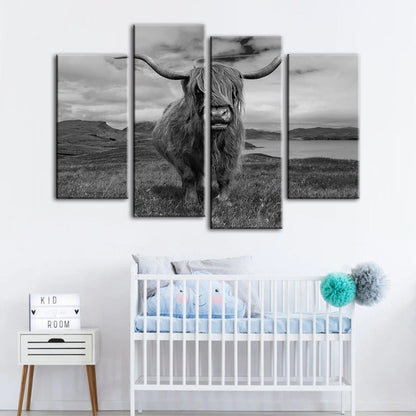 Stunning 4-Piece Black and White Cow Canvas Art Set