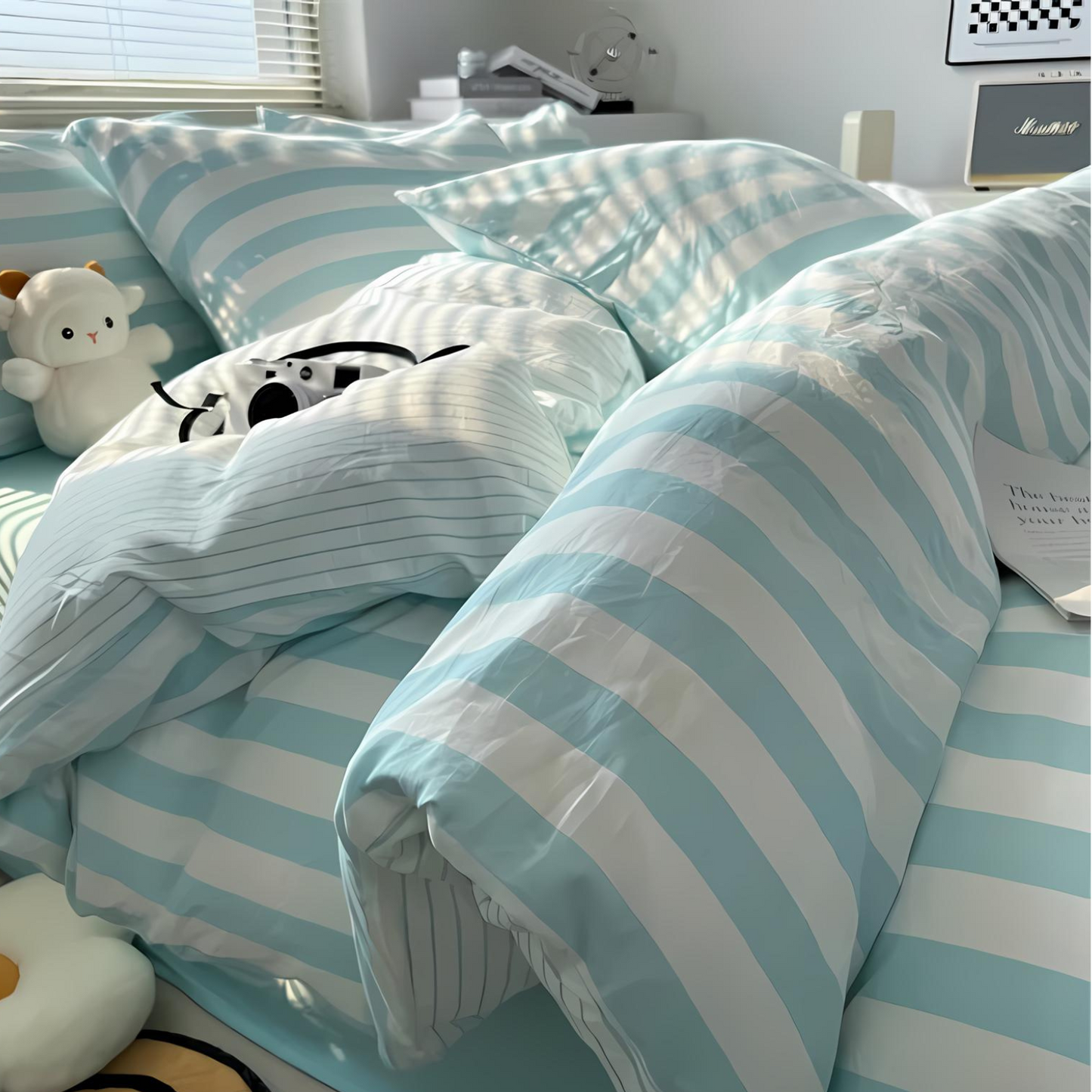 Classic Striped Bedding Set - 4 Piece Duvet Cover and Sheet