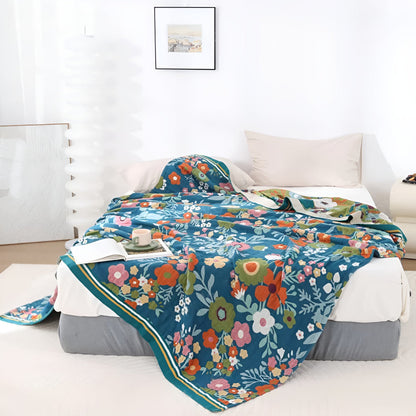 Nature's Embrace Floral Cotton Throw Blanket