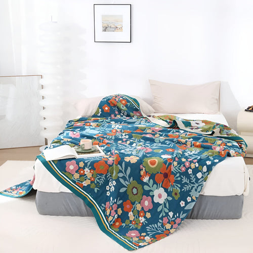 Nature's Embrace Floral Cotton Throw Blanket
