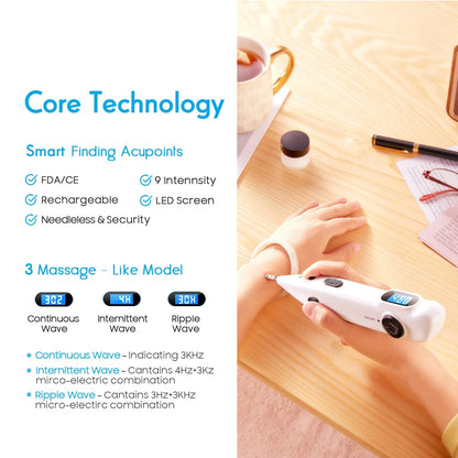 Rechargeable Massage Pen with 9 Intensity Settings, Audio Alert, 2 Probes