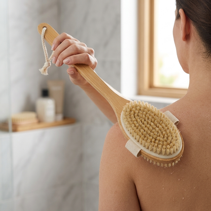 Premium Natural Bristle Bath Brush with Extended Handle