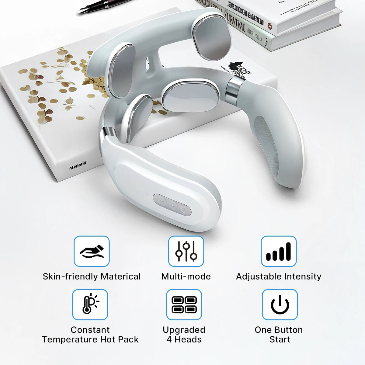 Wireless Neck Massager with Heat – 6 Modes, 15 Intensities, Auto Shut-Off