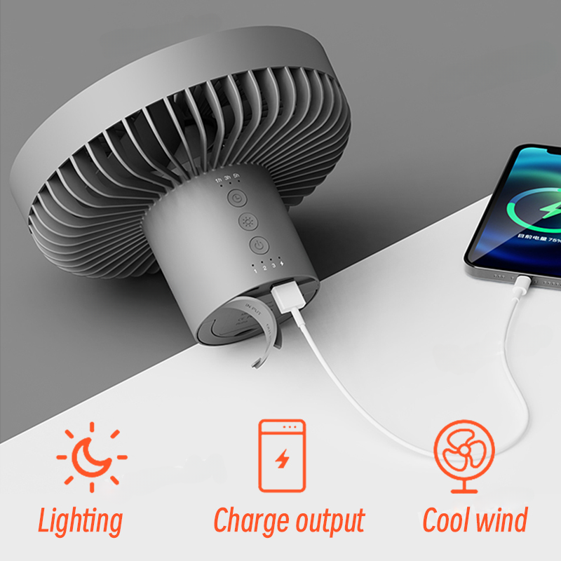 Rechargeable Portable Fan with LED Light and Integrated Power Bank