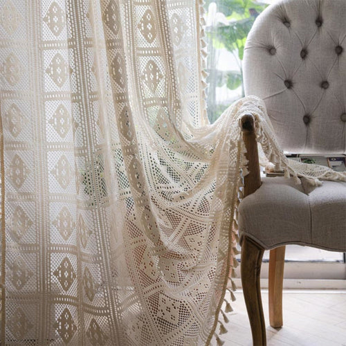 Elegant Lace Diamond Pattern Window Drapes