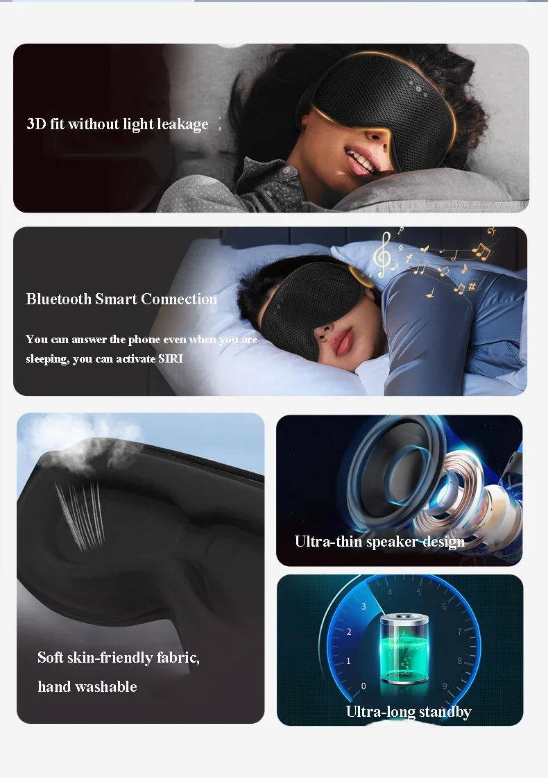 Bluetooth Eye Mask with Sleep Headphones | 3D Blackout Design, Wireless Audio, Adjustable Fit