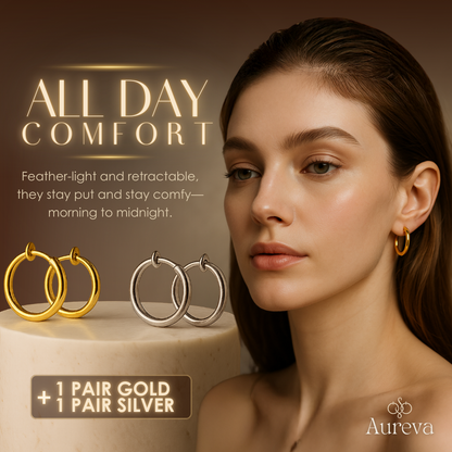 Fashionable Non-Pierced Clip-On Earrings | Adjustable Comfort Fit | Hypoallergenic Stainless Steel | Gold & Silver Set
