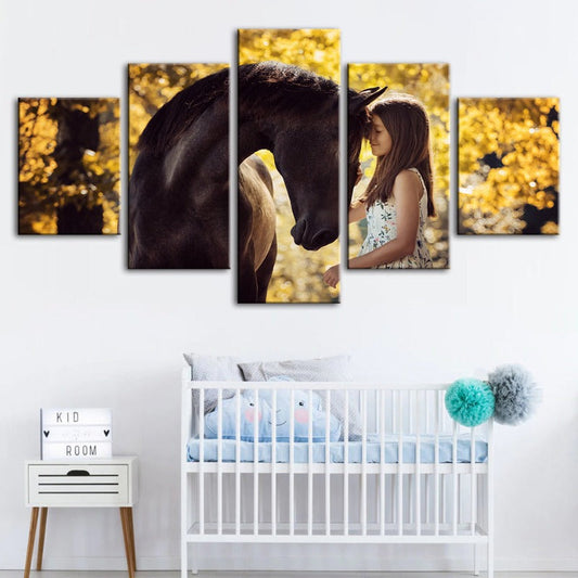 5-Piece Canvas Art: Girl and Horse Bonding