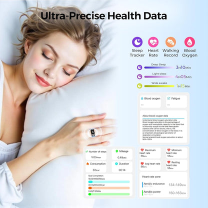 Touchscreen Health Tracker Smart Ring - 5ATM Waterproof Display