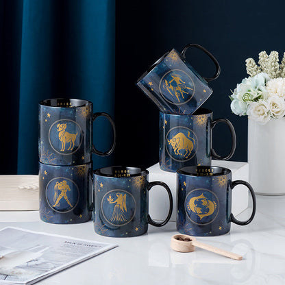 Cobalt Blue Ceramic Coffee Mug with 12 Zodiac Signs