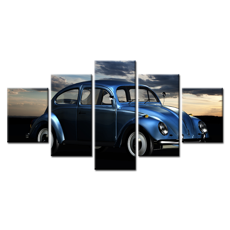 Retro Blue Car Canvas Art - 5 Piece Wall Décor Set