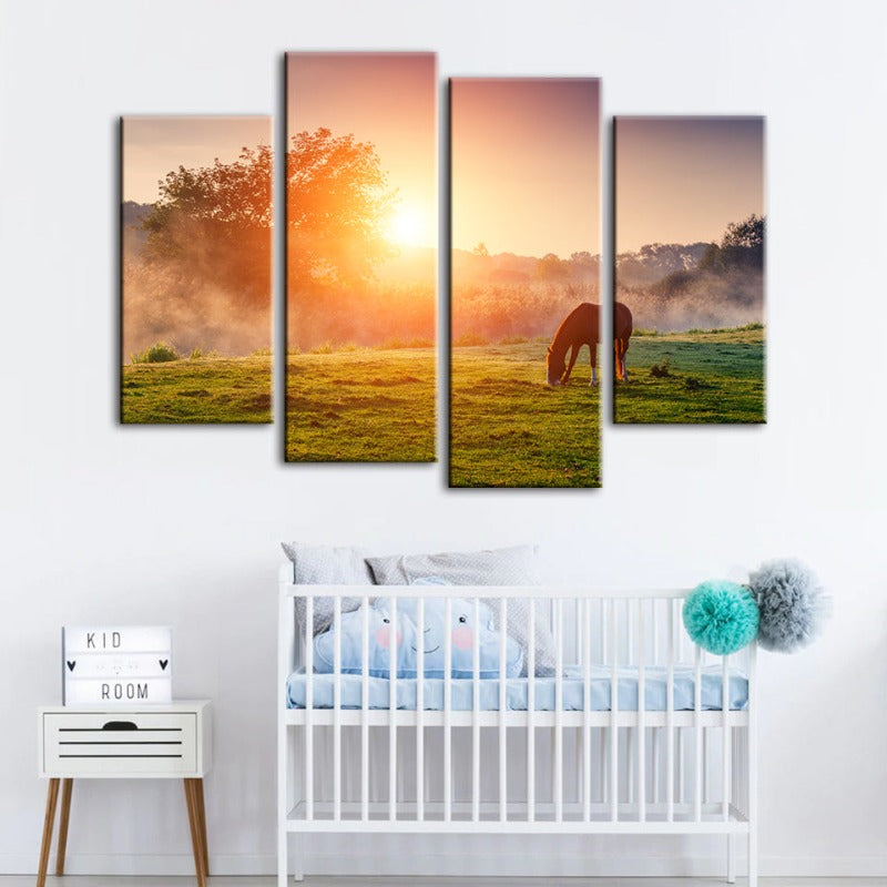 Majestic Equine Serenity - Four Panel Canvas Art