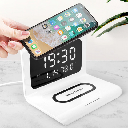 Sleek Alarm Clock with 10W Wireless Charging and LED Display