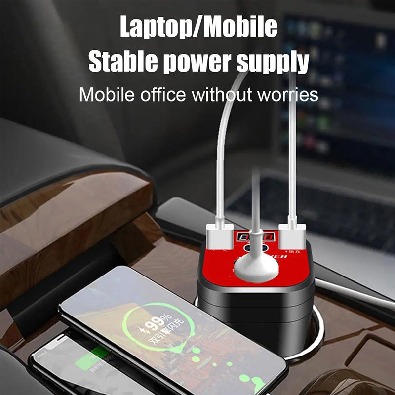 Compact Car Power Converter with Fast Charging Ports