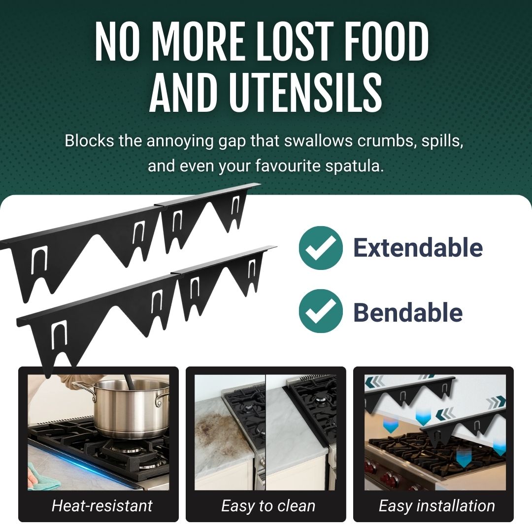 Adjustable Stainless Steel Gap Cover for Kitchen 35–70 cm | Prevents Crumbs & Spills | No-Tool Installation | Available in Black or Silver | Set of 2