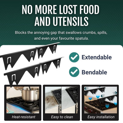Adjustable Stainless Steel Gap Cover for Kitchen 35–70 cm | Prevents Crumbs & Spills | No-Tool Installation | Available in Black or Silver | Set of 2